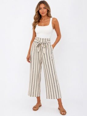Ralph Lauren Pinstriped Linen Blend Pants Cropped 12